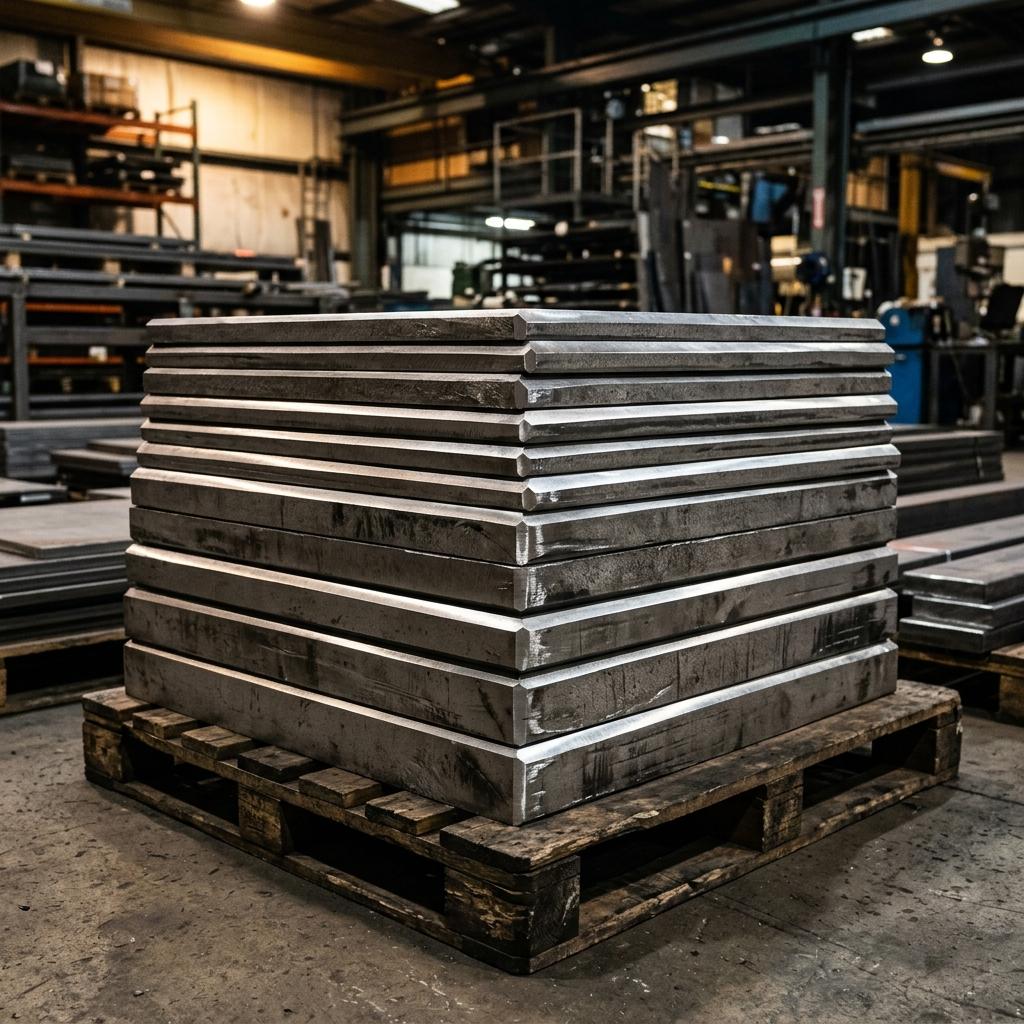 Heavy steel plates stacked